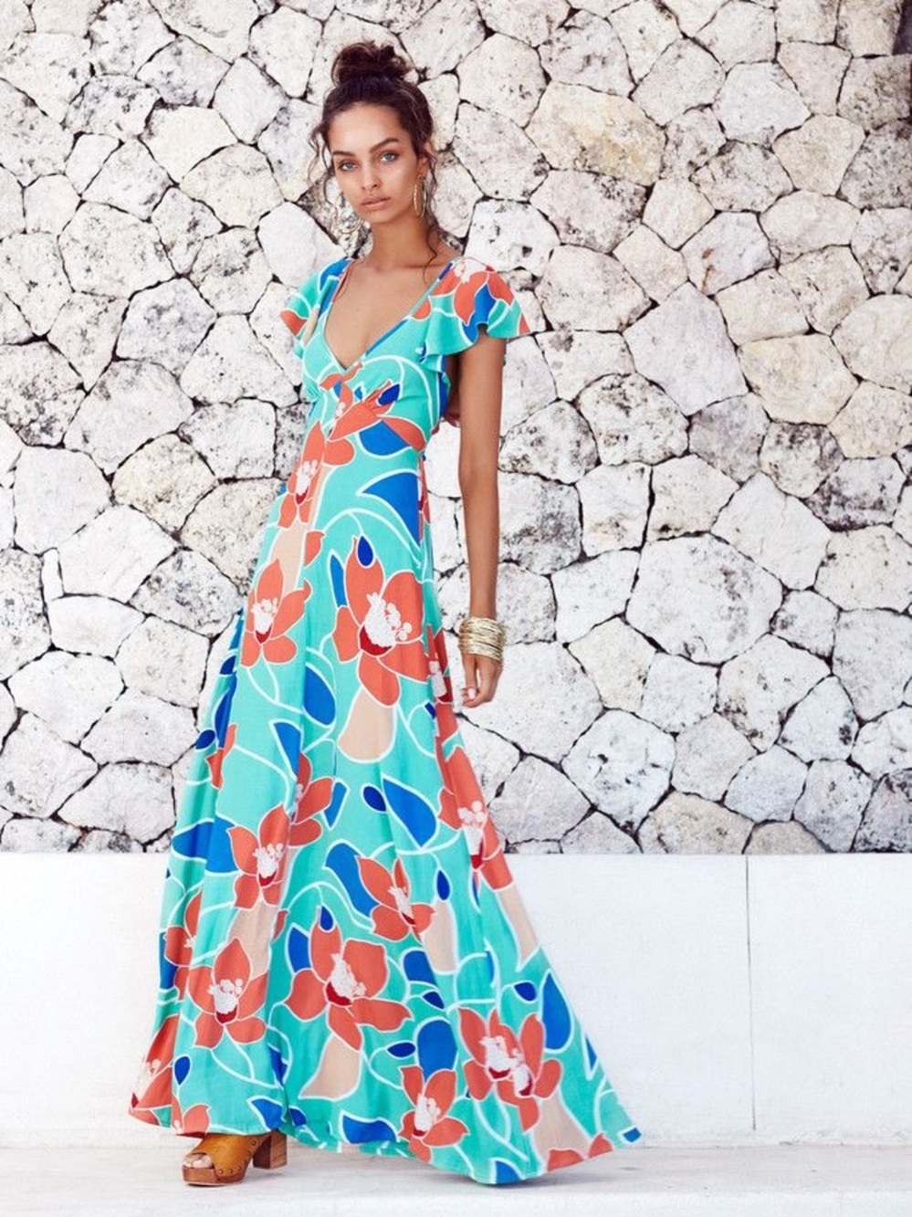 Mister Zimi size AU 10 US 6 Aqua Blue Floral Maxi Dress